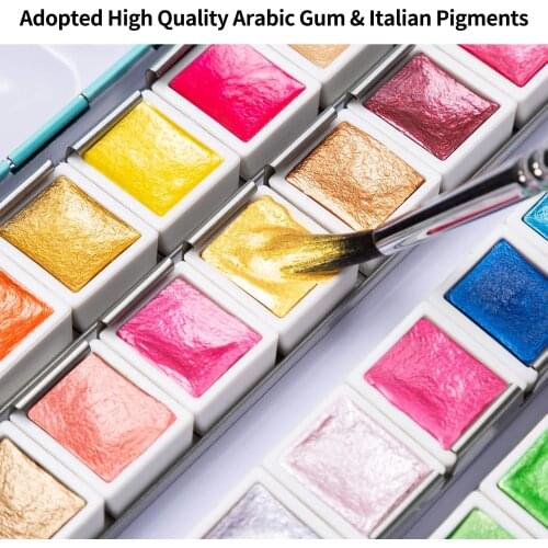 Professional 12/24/48 Colors Pearlescent Watercolor Paints Set Pigment Solid Paint for Art Supplies watercolor paint watercolor