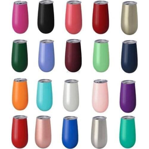 Quevina60pcs 6oz Egg Cups Wine Glasses Tumblers stemless Rose Stainless steel Double Walled Vacuum Insulated Mugs with clear lid