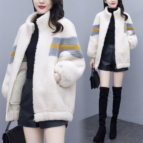 2021 auutmn winter Women Autumn Winter Faux Lambs Fur Coat Lady Granular Sheep Shearing Jacket Female Casual Warm Outerwear M366