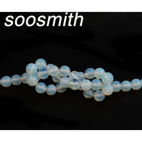 Soosmith Natural Stone Smooth White Opal Quartz Loose Beads 4/6/8/10/12mm Diy Charm Bracelet Necklace Jewelry Women Fashion