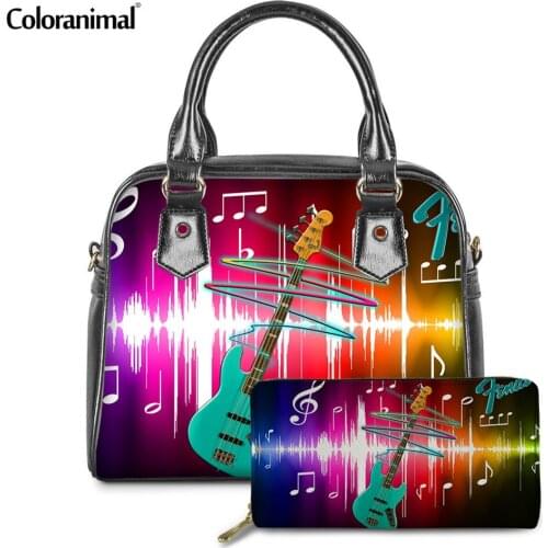 Coloranimal Shoudler Crossbody Bag for Women Punk Guitar Pattern Female Handbags&Purse Cool PU Leather Messenger Bags Sac a main