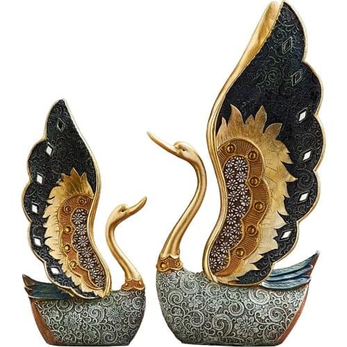 Wedding Decor Crystal Swan Figurine Collection Home Table Centerpiece Ornament Resin Swan Statue Crystal Ornaments