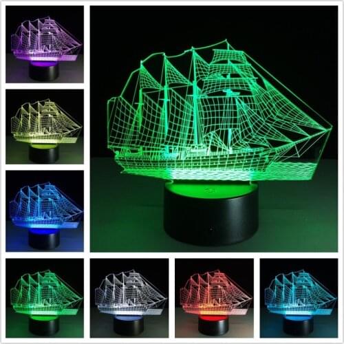 3D Sailing Sea Boat Ship LED Lamp Chinese Style Multicolor Illusion RBG Night Light USB Table Desk Lamp Home Decor Gift