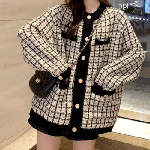 Cropped Cardigan Suit Coat Vintage Kawaii Green Cute Tops Y2k Long Sleeve Crochet Top Knit Channel Oversized Sweater Plus Size