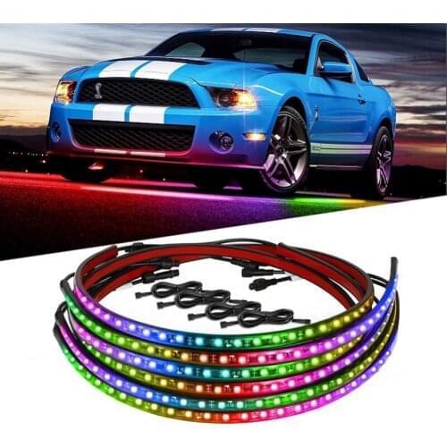 Universal 4PCS 12V IP65 App Control Flowing Color RGB LED Strip Under Car 50 100 150 Tube Underglow Underbody System Neon Light