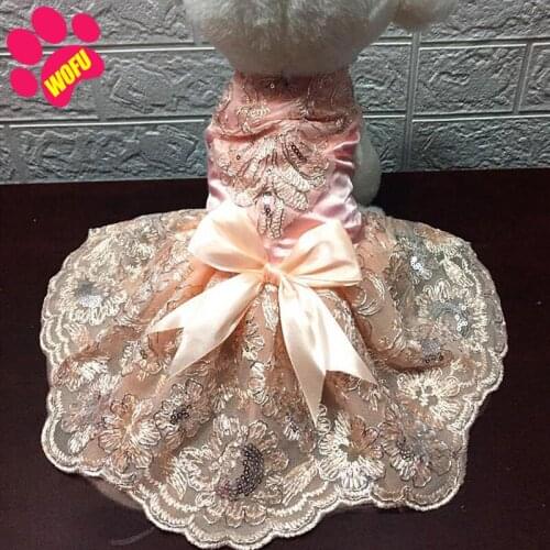 WOFUWOFU Pet Dog Cat Floral Embroidered Lace Wedding Dress