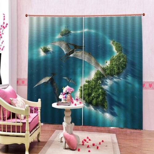 Custom Animal birds Curtain For Living Room Seaside Scenery Prints Blackout Window Drapes Home Decor Sets 2 Panels With Hooks