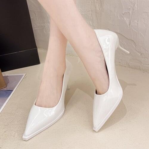 Lucyever White Womens High Heels Shoes Pumps Sexy Pointed Toe Party Wedding Shoes Woman PU Leather Office Stiletto Heeled Shoes