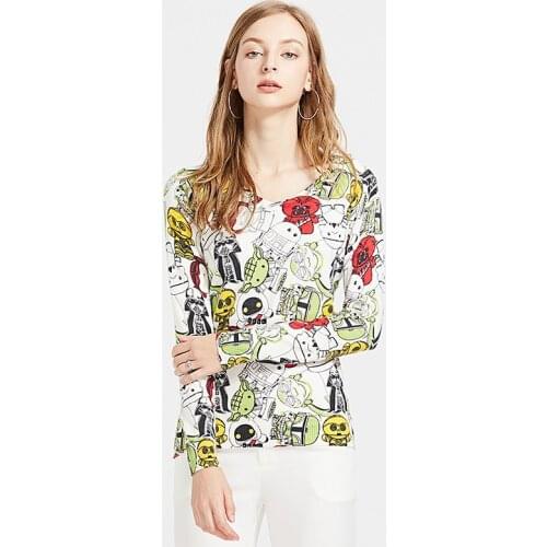 Graffiti Print Knitted Women Sweaters And Long Sleeve Casual O-Neck Pullovers Sueter Mujer Tops Korean Style Female Jumper