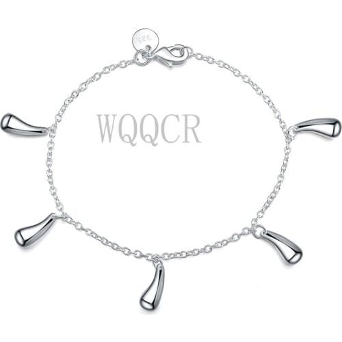 Womens Classic Minimalist Water Drop Bracelet Wedding Banquet Charm 925 Sterling Silver Color Fine Jewelry