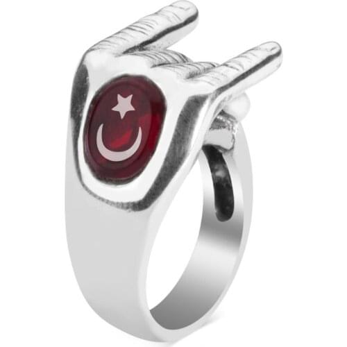 Grey Wolf Sign Men Ring Turkey of Flag Motif High Quality Fashionable Ring Solid 925 Sterling Silver
