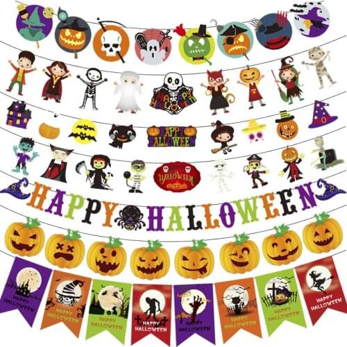 1set Halloween Pull Flags Alphabet Pennant Pumpkin Ghost Party Horror Home Decoration Banner Hanging Flags