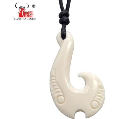 GX036 New Zealand Maori jewelry hand-carved yak bone Fish hook pendant Primitive tribes totem amulet Hawaii pendant for gift