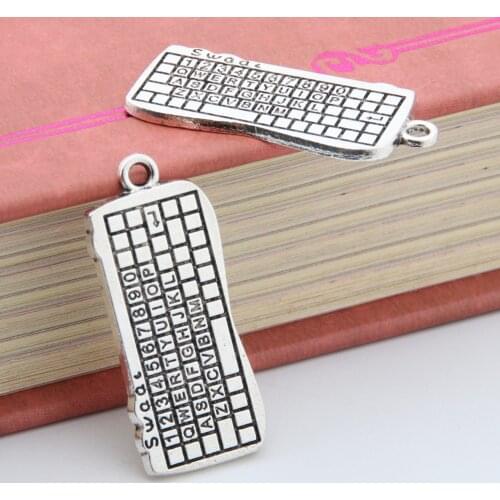 10pcs Silver Color Computer Keyboard Charms Finding Daily Use Pendant Keychain Necklaces Jewelry 30X14mm A3318