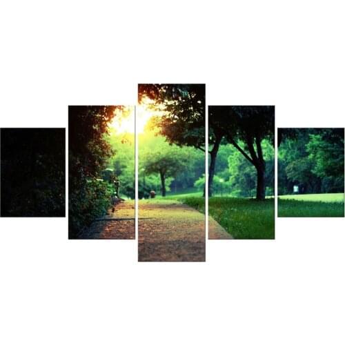 5 Pieces Home Decoration Artwork Canvas Print Sunshine Forest Green Trees Park Large Photo Picture Wall Art Free shipping