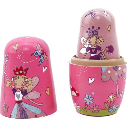 5Pcs/Set Pink Angel Nesting Doll Basswood Matryoshka Dolls Russian Traditional Feature Ethnic Style Unisex Dolls Gifts New