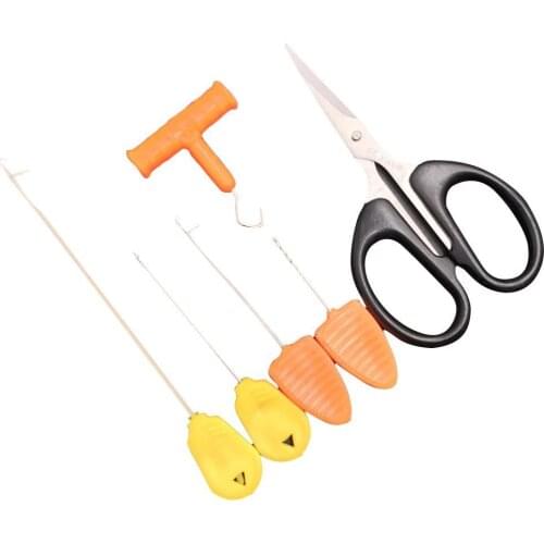6Pcs Carp Fishing Rigging Tool Crochet Hook Stringer Knot Puller Baiting Needles Boilie Bait Drill Needle Scissor Fishing Tackle