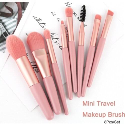 8Pcs/Set Travel Mini Cosmetics Makeup Brushes Set Foundation Blush Eye Shadow Eyeliner Eyebrow Eyelashes Female Face Makeup Tool