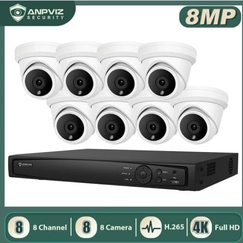 Anpviz 8CH 4K NVR 8MP Dome POE IP Camera Home/Outdoor ONVIF H.265 Security Systems Kit CCTV Video Surveillance NVR Kits