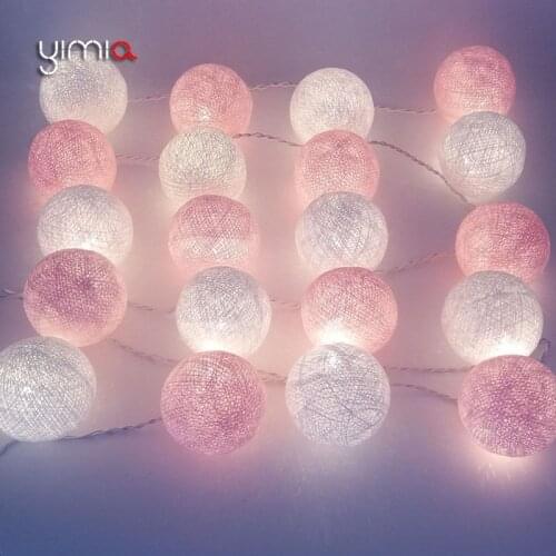 YIMIA White/Pink Cotton Ball Lights LED String Christmas Lights Outdoor Fairy Holiday Lights Garland Baby LED Night Lights gifts