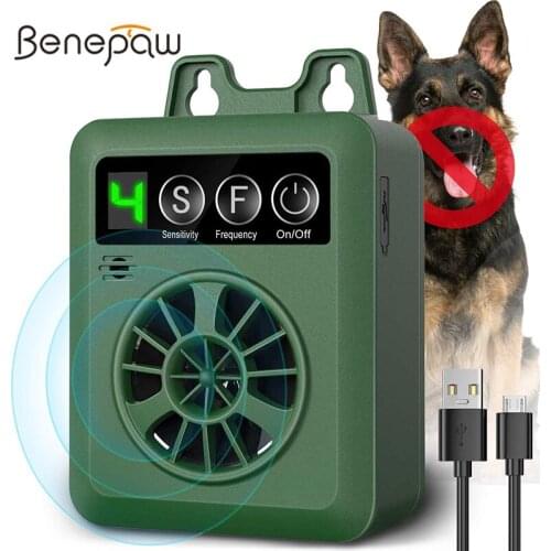 Benepaw Safe Ultrasonic Dog Bark Deterrent USB Rechargeable 4 Adjustable Level Waterproof Pet Anti Barking Device Up To 15m
