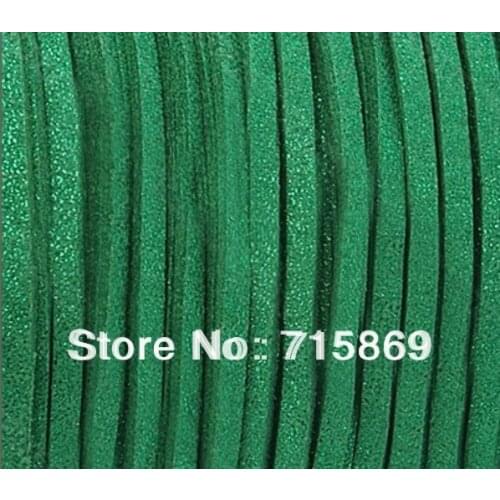 Free Shipping 3*1.5mm 100Yards 92 Meters Metallic Emerald Green Flat Faux Suede Leather Cord