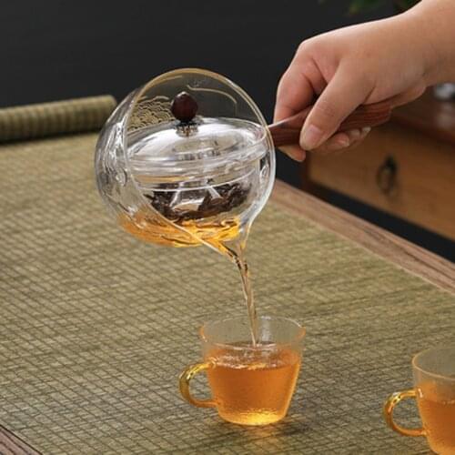 650 / 450ML Heat-Resistant Glass Teapot With Wooden Handle Side-handle Pot Kung Fu Oolong Filter Infuser Tea Maker Teaware