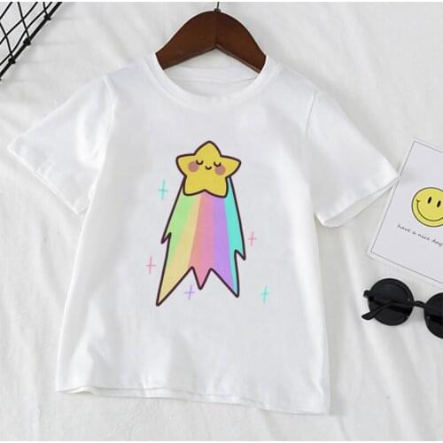 Children Rainbow Color Balloons Meteor Print T-shirt Cartoon Kids T Shirt Boys Girls Summer Kawaii Short-sleeved Tops,YKP033