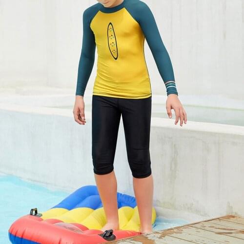 Kids Boys Surfing Beach Sunsuit Swim Rash Guard Long Sleeve Shirt Tops Wetsuits Dive Skin Shirt Tops