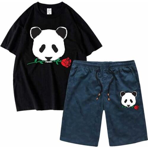 Mens Set Riot Society Tees and Shorts panda rose sportswear tshirt Short sleeved set 2 pcs casual top tee men clothes wholesale
