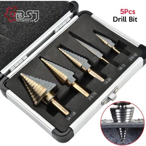Hot 5Pcs HSS Step Drill Bit Aluminum Case Multiple Hole Drilling Bit Set for Metal Wood Drilling Hole Cutter Step Cone Drill
