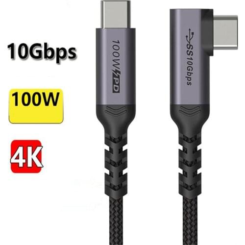 90 degree Cable USB Type C 3.1 Gen2 USB C Cable 4K@60Hz 10Gbps 100W 20V/5A Fast Charge for Macbook Pro/Air DELL Xiaomi Huawei