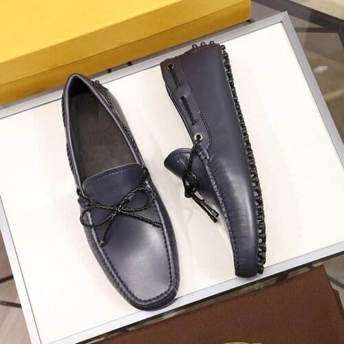 Guangzhou Leather Mens Shoes Spring and Summer Casual Peas Shoes Bow Woven Belt Driving Shoes
