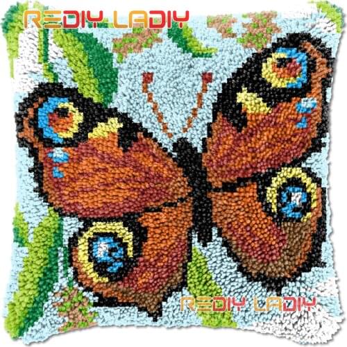 Latch Hook Cushion Cover Peacock Butterfly Needlepoint Kits Chunky Acrylic Yarn Crocheting Pillow Case Arts & Crafts