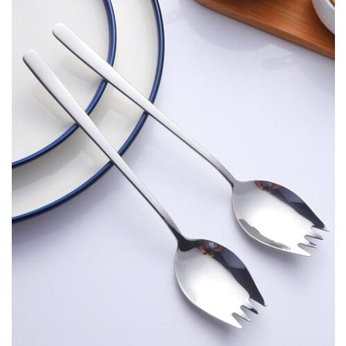 1PC Stainless Steel 2 in 1 Sporks Creative Spoon Fork Utensils Combo Spaghetti Salad Dessert Fruit Heavy Duty Flatware PA 004
