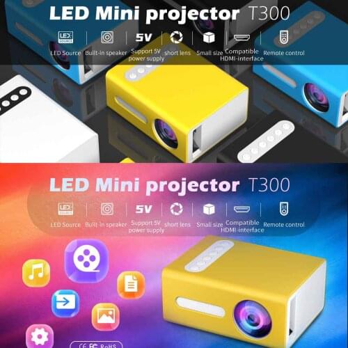T300 110-240V Pro LED Mini Projector Supports 1080P AV HDMI-compatible USB Audio Projector HD Home Cinema Media Video player