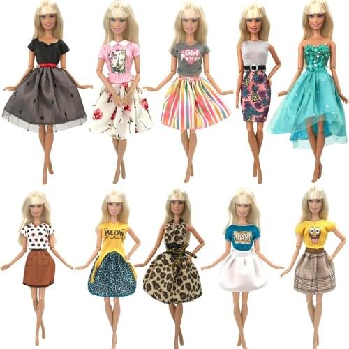 NK 10 Pcs/Set Mixing Doll Dress Casual Clothes Fashion Suit Short Skirt Daily Dress For Barbie Accessories Doll Girl Toy Gift 6X