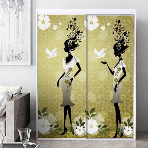 Bedroom wardrobe renovation stickers self-adhesive wooden door furniture renovation stickers cabinet stickers film fashion girl