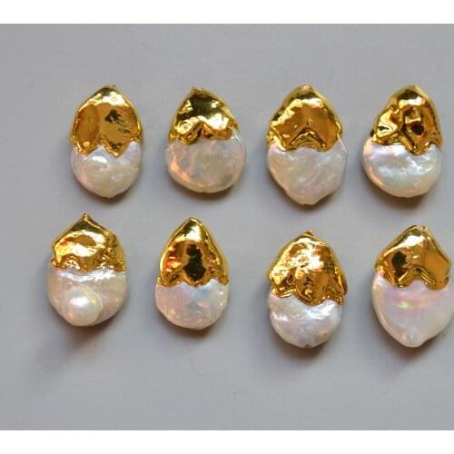 Nature freshwater White Pearl connector pendant with gold electroplated edges,white Pearl Spacer Beads