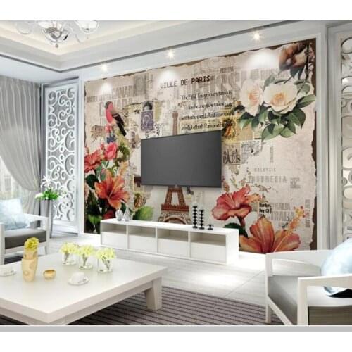 Papel de parede American nostalgic vintage floral wallpaper mural,living room tv wall bedroom wall papers home decor bar mural