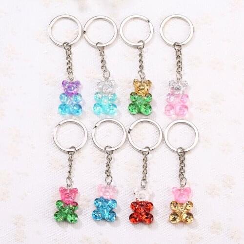 1pc Resin Keychain Pendants Flatback Glitter Gummy Bear Charms Colorful Car Handbag Keyrings