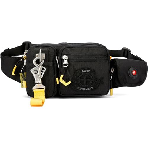 Black Mens Waist Bag Outdoor Waterproof Korean Wear-resistant Oxford Cloth Messenger Bag Trendy Fashion Mobile Phone Bag