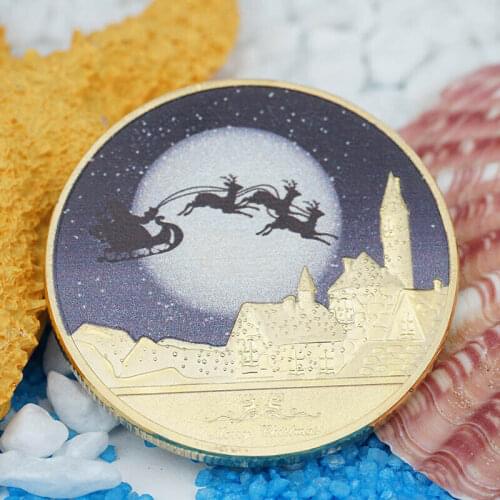 Merry Christmas Santa Happy New Year Gold Plated Commemorative Challenge Coin