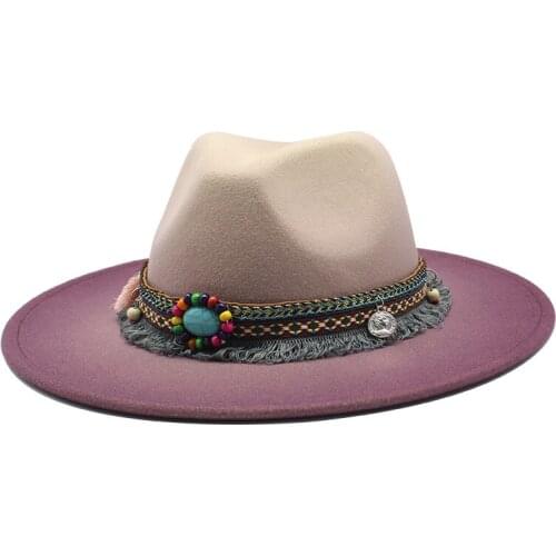 New Trend Men Women Wide Brim White Wool Felt Jazz Fedora Hats Retro Style Solid Color Panama Hat Trilby Party Formal Hat