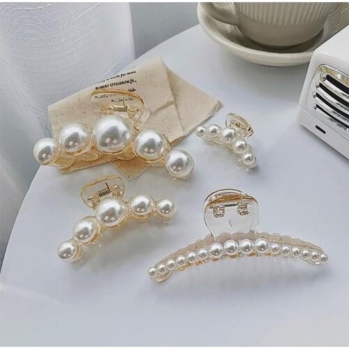 Pearl hairpin Acrylic Hair Claw Side Clips Big Size Makeup Hair Styling Barrettes catch Hair Claws Hair Accessories