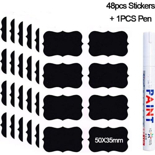 48Pcs/set Erasable Blackboard Sticker Craft Kitchen Jars Organizer Labels Chalkboard Chalk Board Sticker With Marker Pen