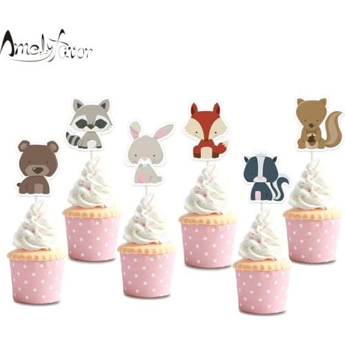 Woodland Animal Theme Paper Cupcake Topper Animals Party Decor Baby Shower Kids Birthday Party Decoration Supplies
