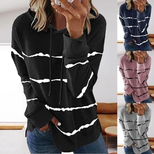 Tops Casual Long Sleeve Pullover Stripe Print Women Oversized Hoodie Sweatshirt for Shopping