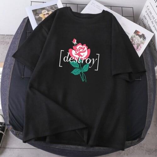 The Rose Destroy Woman T-shirts Loose Short Sleeve Female 2021 Summer Polyester Tops Tees Printing High Quality Casual Camisetas