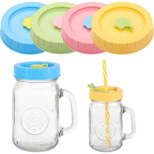 1PC Universal Mason Jar Lids With Straw Hole 70mm Diameter Storage Cap Wide Mouth Leak Proof Kitchen Supplies Accessories